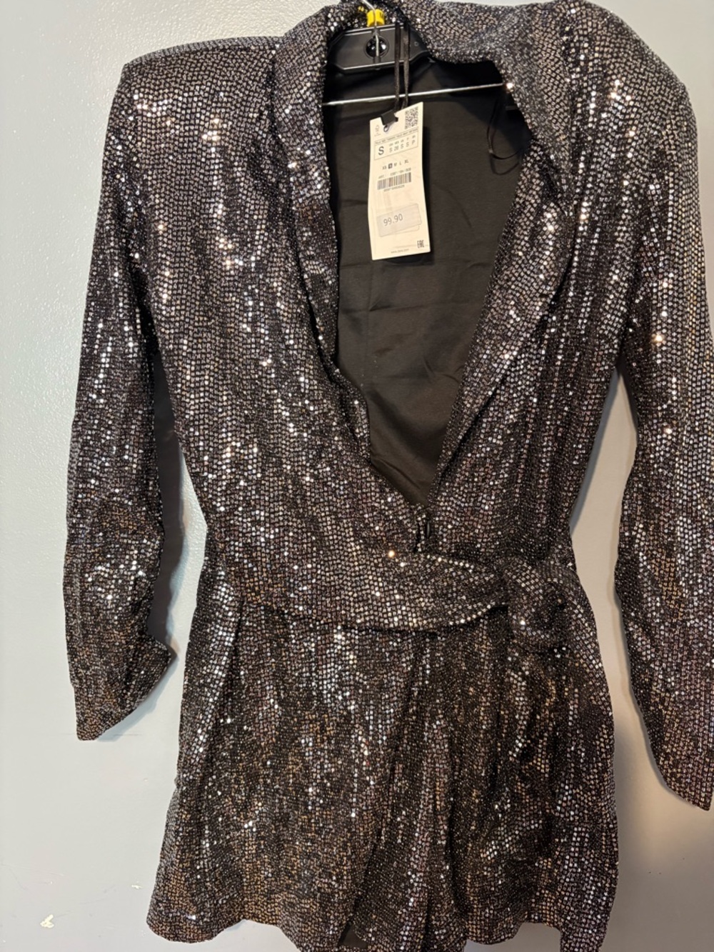Zara Black Romper with Silver Metallic Threading